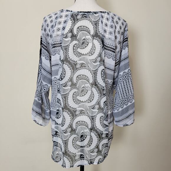 Valerie Stevens M Button Front 3/4 Raglan Sleeve Scoop Neck Lace Blouse Top - Picture 7 of 16